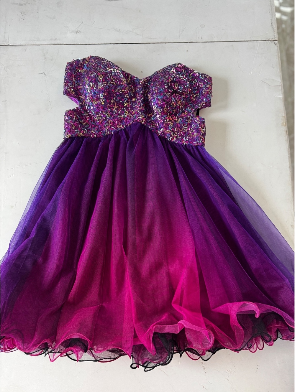 Blondie Nites Juniors 10-12 Pink Purple Ombre Sequin Strapless Party Dress NWOT